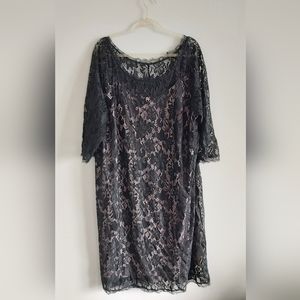 3/4 sleeve plus size black lace dress 2X